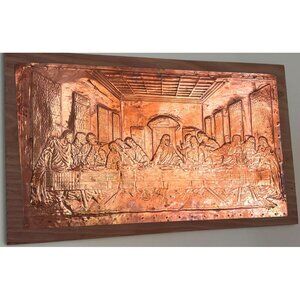 Vintingue Last Supper Hand Hammered Picture on Wood 22 X 13" Religious Jesus Fai